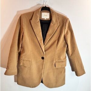 MAJE  Sz 34 Camel Coloured Lined Shoulder Pads Pockets Career Casual Blazer